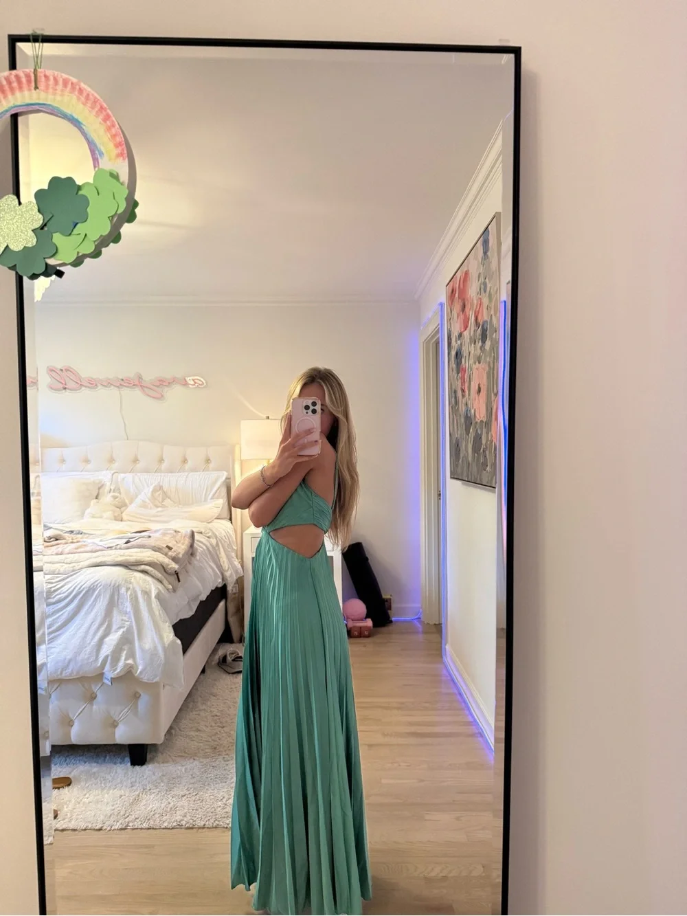Abercrombie & Fitch Teal Green Pleated Cutout Maxi Dress